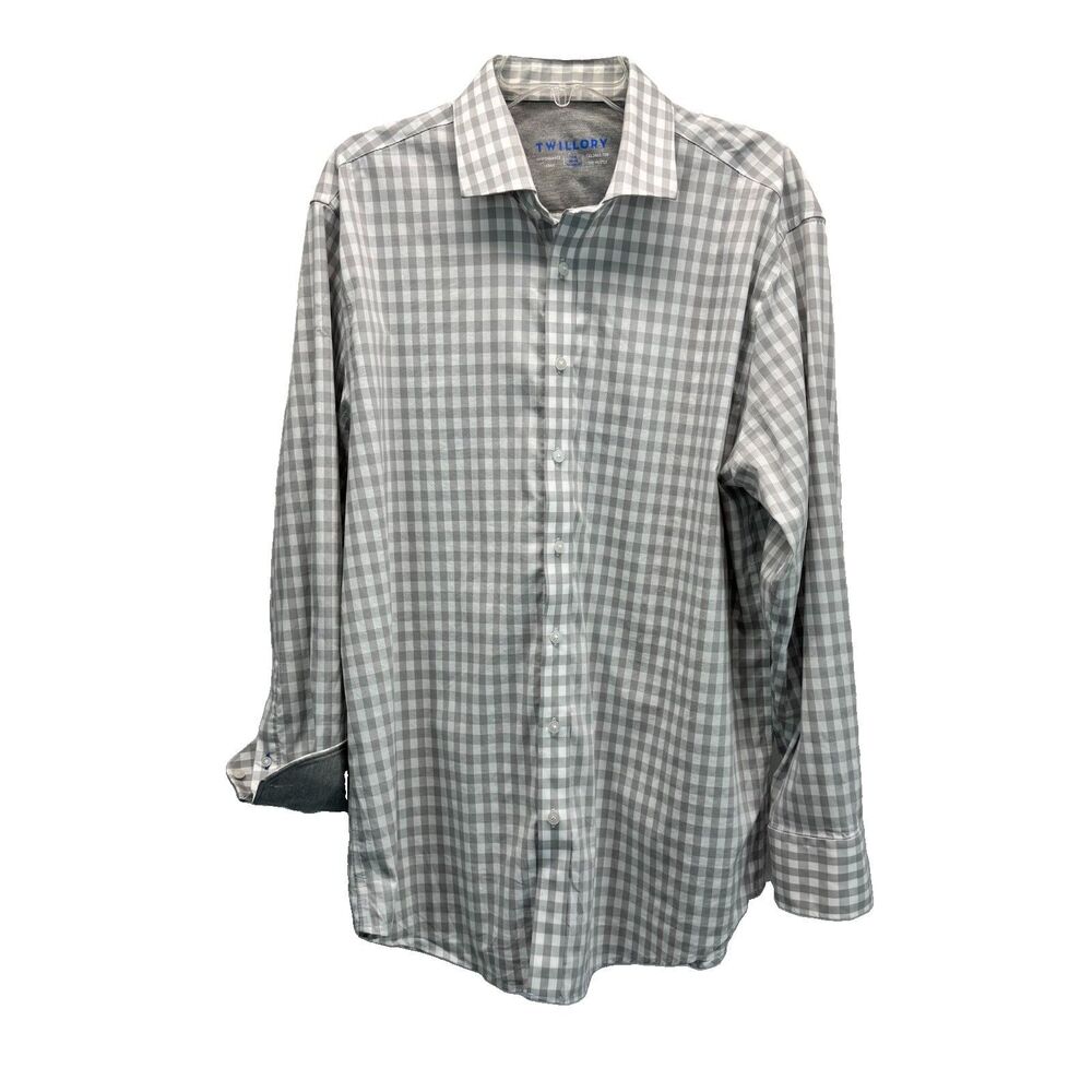 Twillory Performance Long Sleeve Shirt Mens XL 17 34 35 White Gray Cool Max
